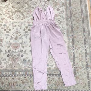 Pink satin spaghetti cross strap jumpsuit/romper